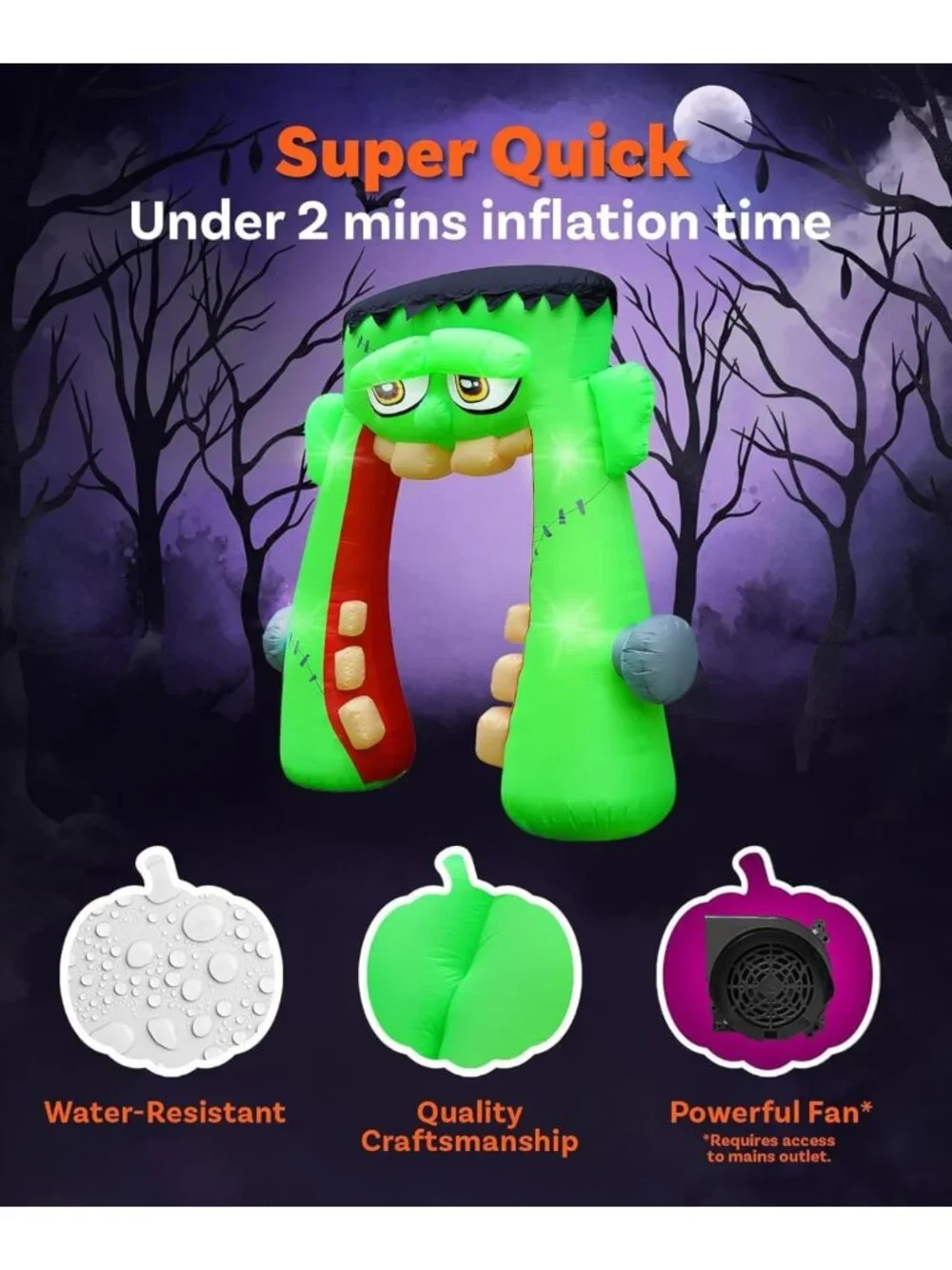 10FT Halloween Inflatable Monster Mouth Archway with LEDs for Outdoor Decor
